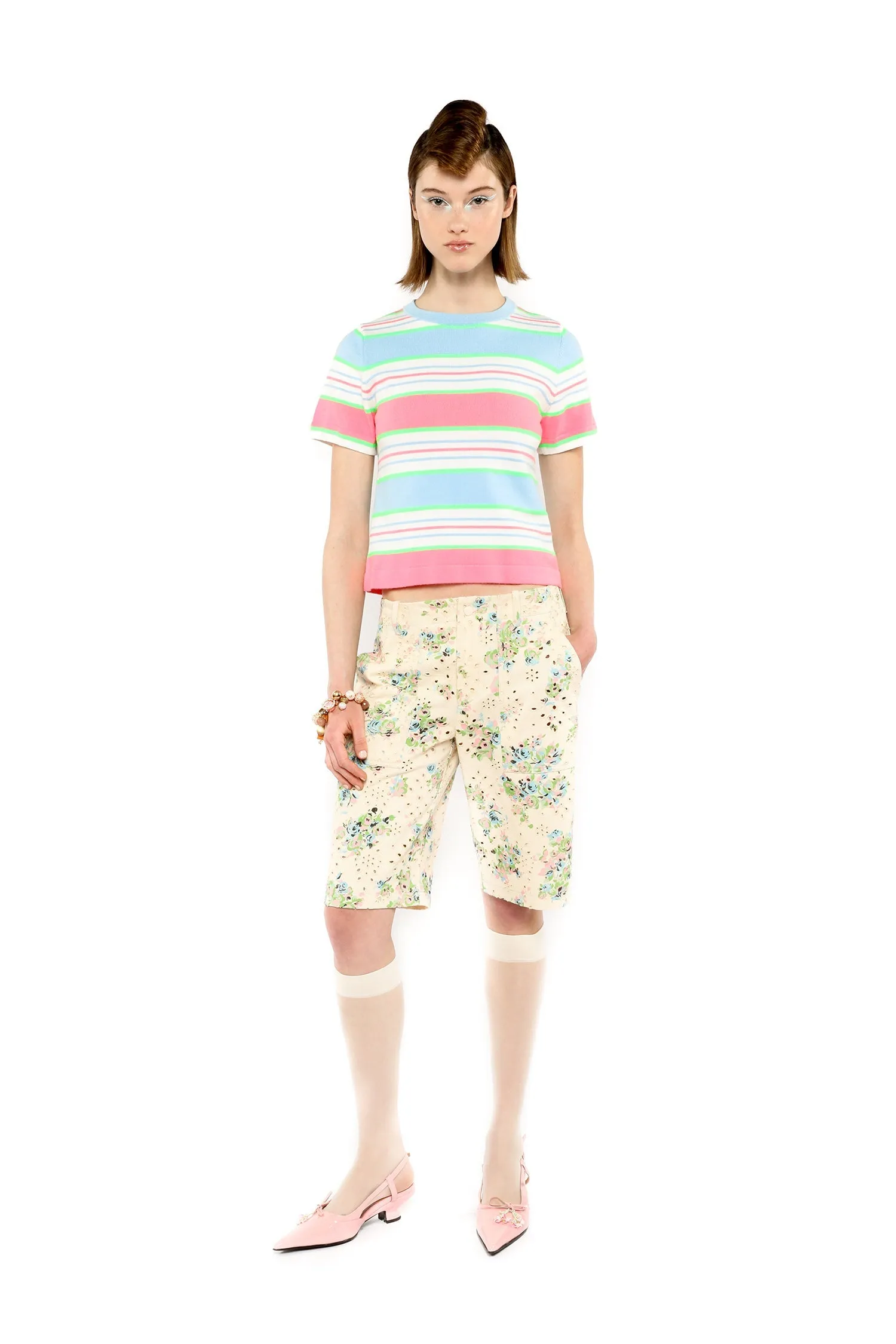 Rosies Posies Eyelet Bermuda Shorts Annasui