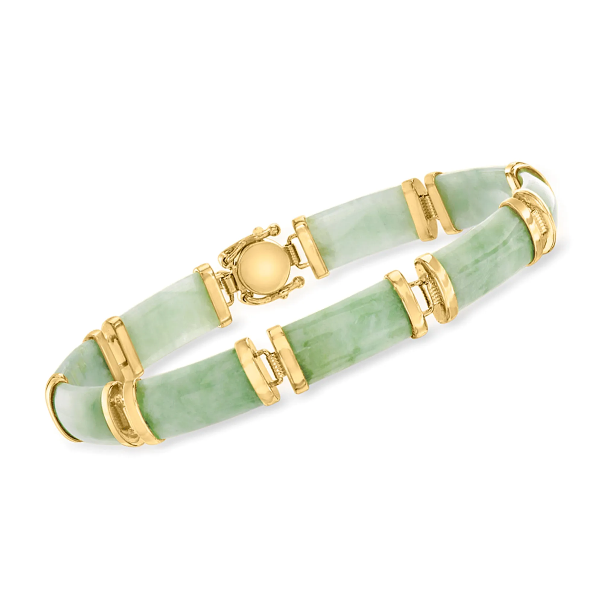Ross-Simons Green Jade "Good Fortune" Bracelet in 18kt Gold Over Sterling