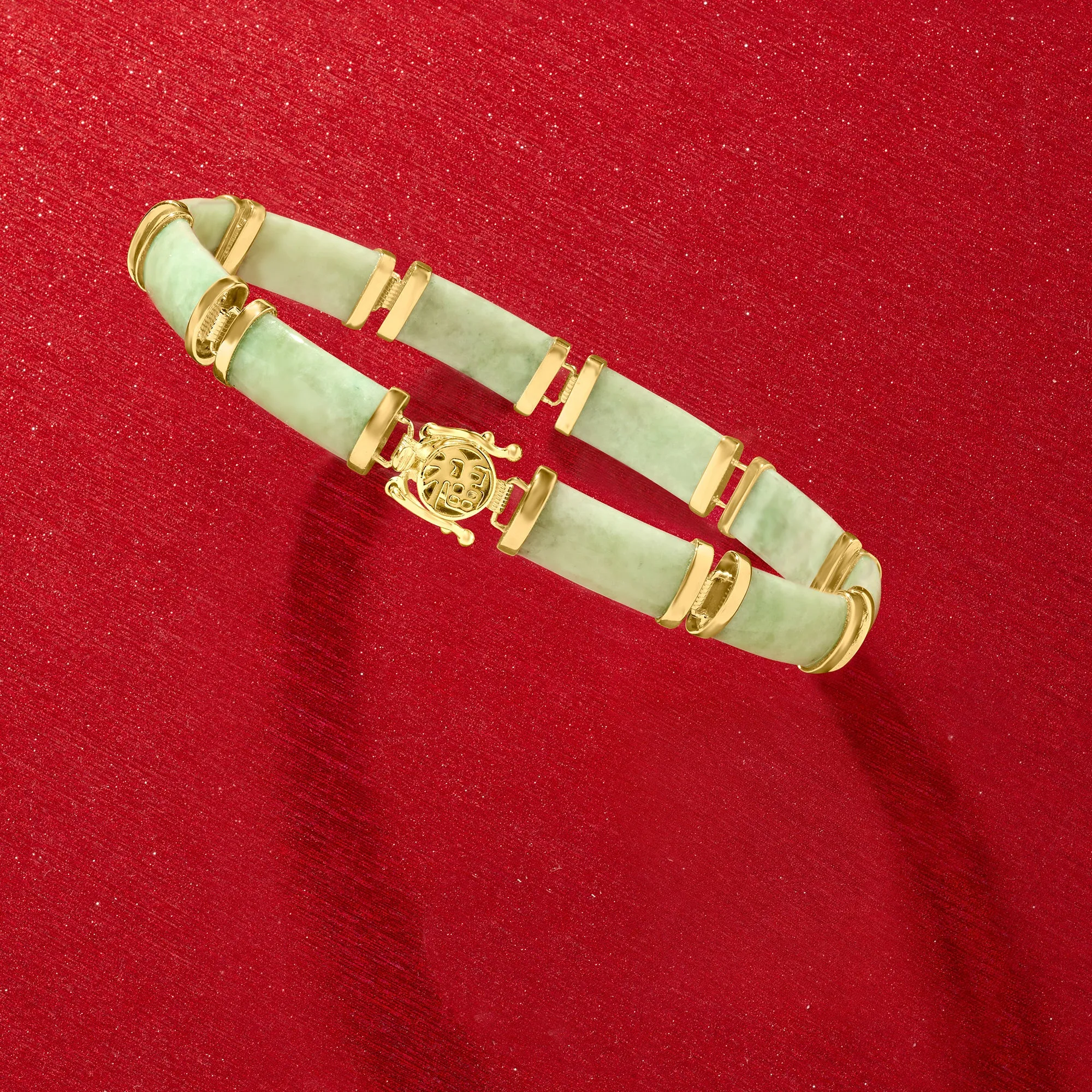 Ross-Simons Green Jade "Good Fortune" Bracelet in 18kt Gold Over Sterling