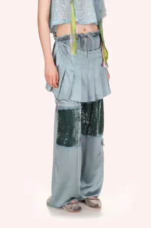 Sequin Chiffon Trimmed Washed Satin Pants Annasui