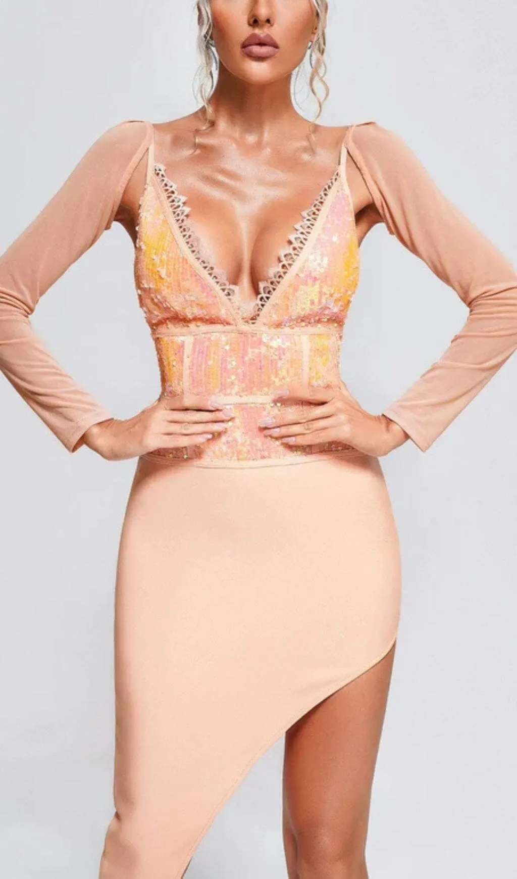 SEQUIN IRREGULAR MIDI DRESS IN PINK Gloria Lanvin