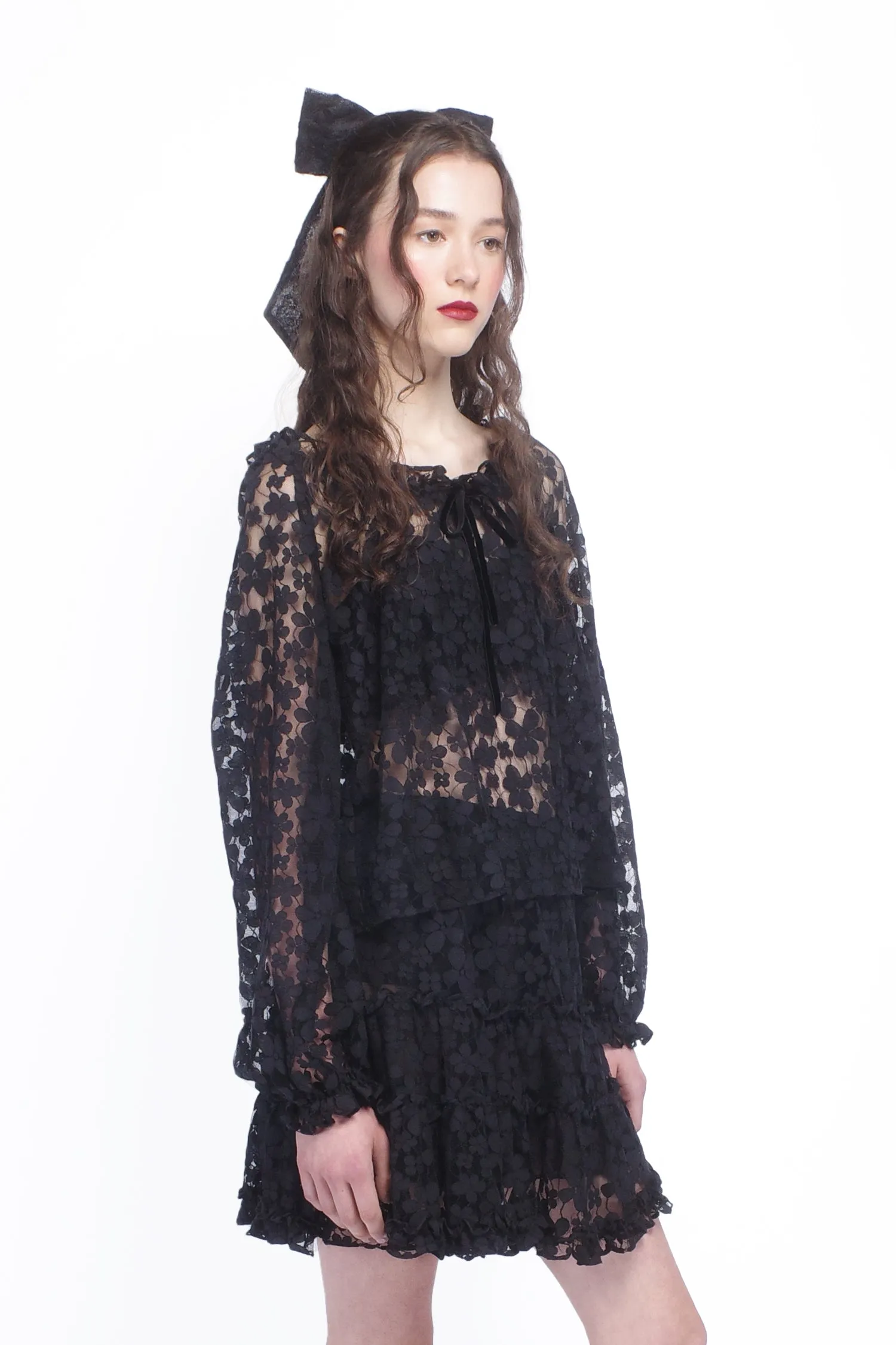 Shadow Blossom Tulle Elastic Lace Blouse Annasui