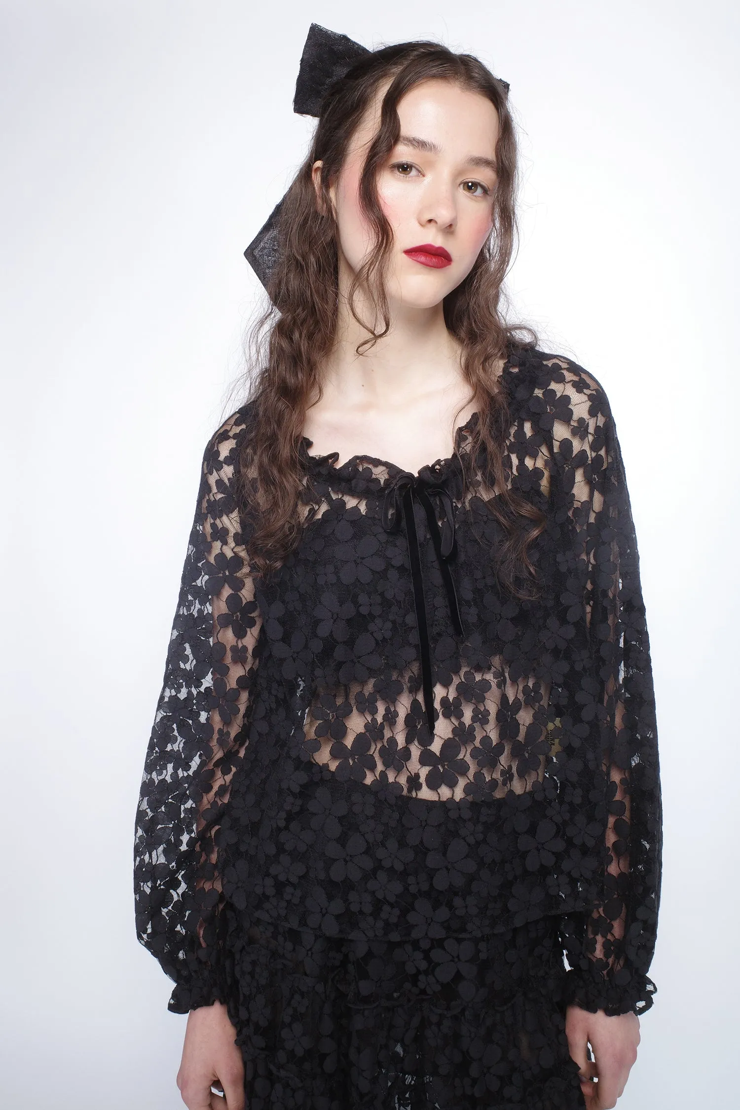 Shadow Blossom Tulle Elastic Lace Blouse Annasui