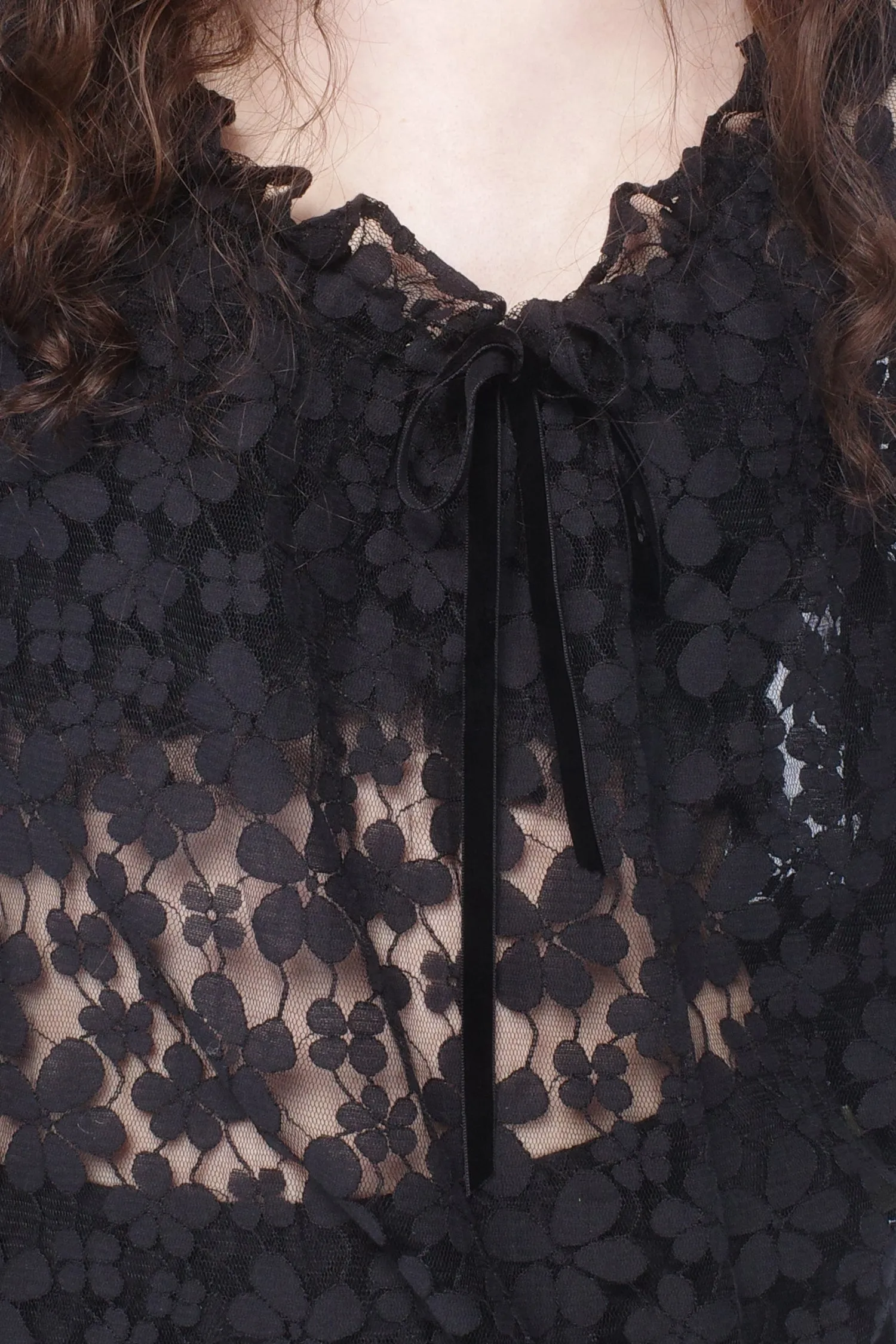Shadow Blossom Tulle Elastic Lace Blouse Annasui