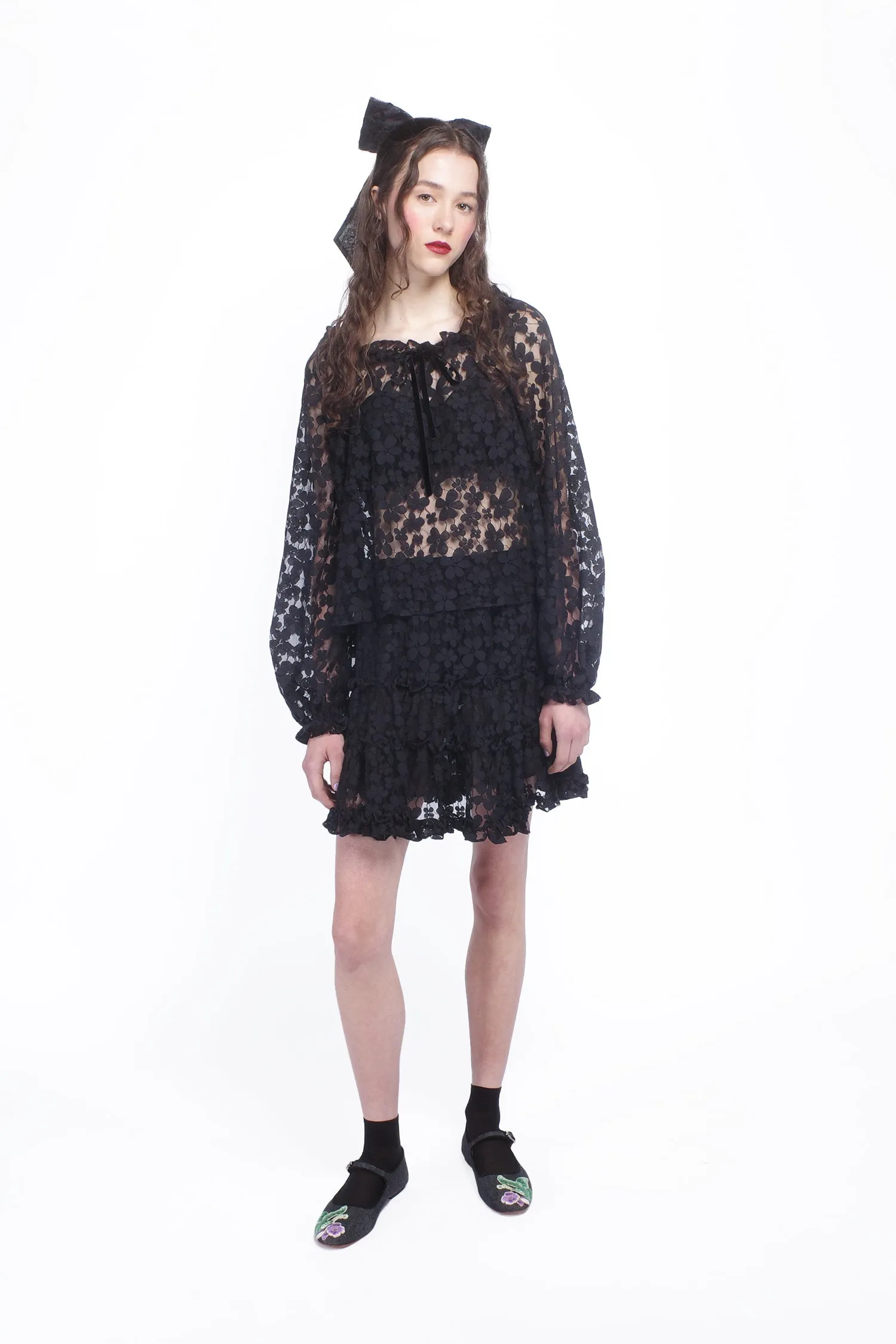 Shadow Blossom Tulle Elastic Lace Blouse Annasui