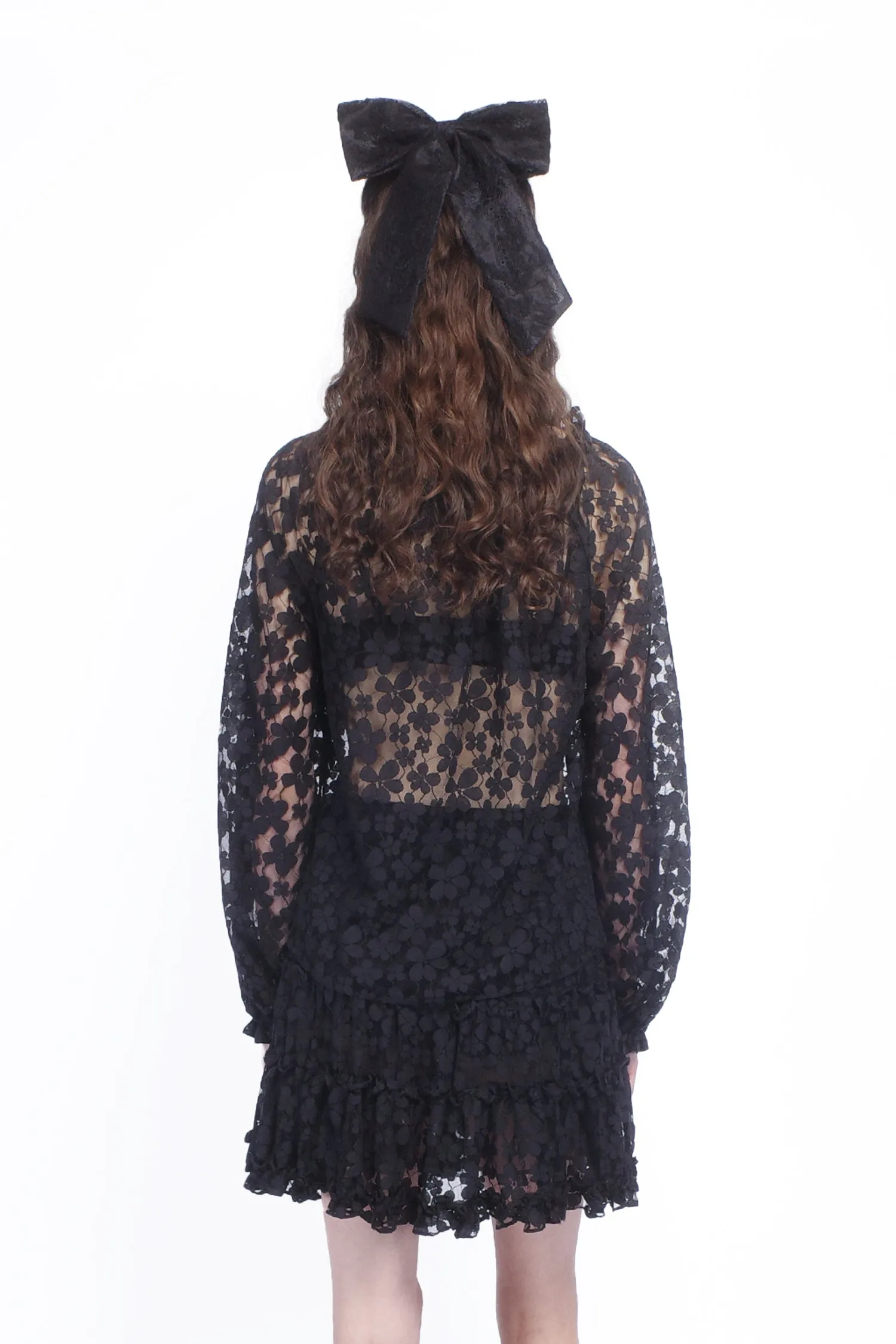 Shadow Blossom Tulle Elastic Lace Blouse Annasui