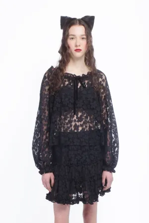 Shadow Blossom Tulle Elastic Lace Blouse Annasui