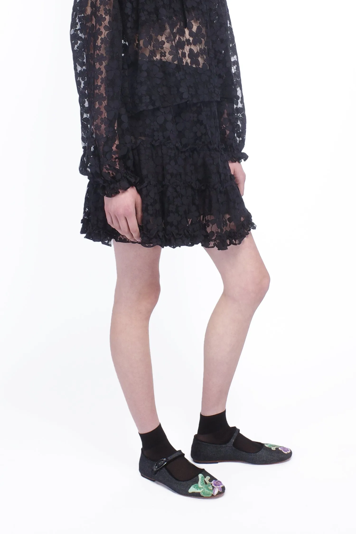 Shadow Blossom Tulle Tiered Petticoat Skirt Annasui