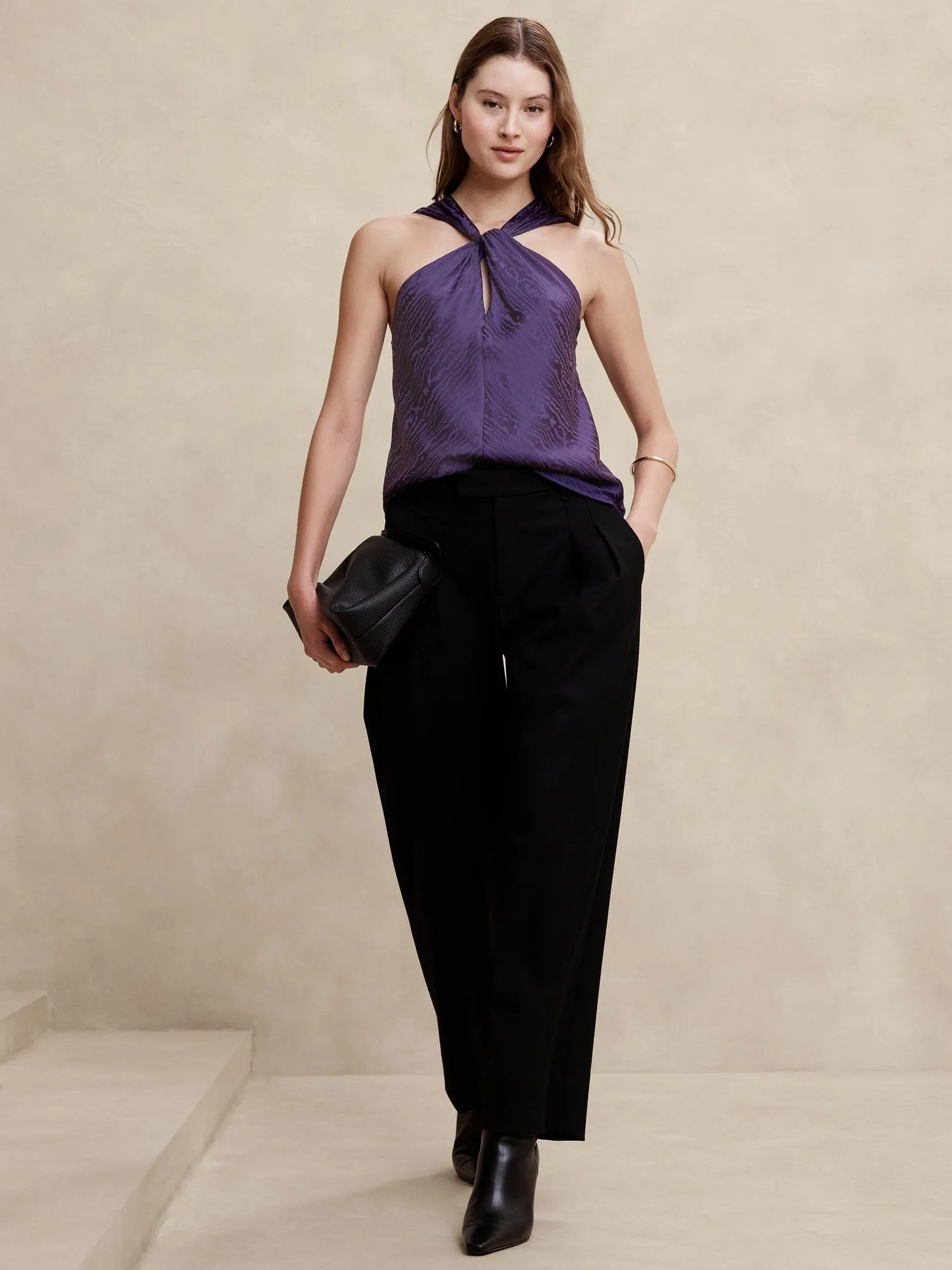 Silky Twist-Front Halter Blouse Banana Republic