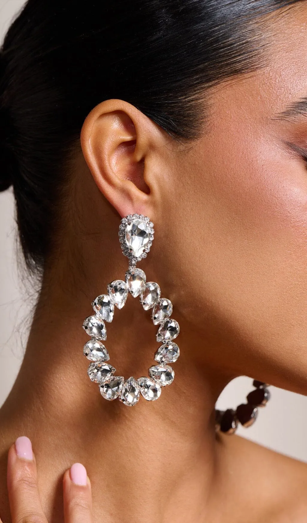 SILVER DIAMANTE TEARDROP EARRINGS Gloria Lanvin