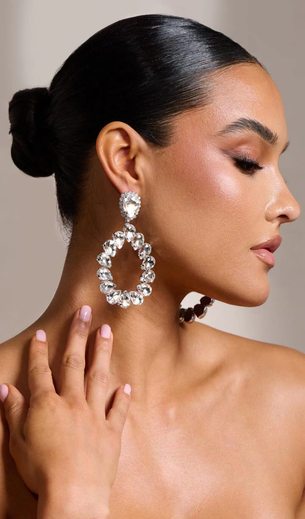 SILVER DIAMANTE TEARDROP EARRINGS Gloria Lanvin