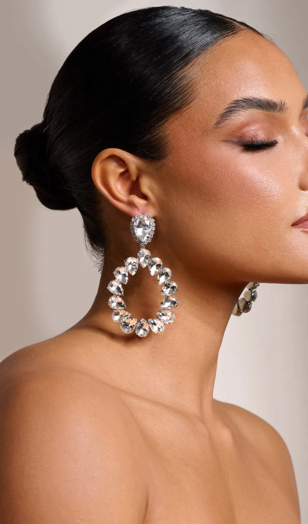 SILVER DIAMANTE TEARDROP EARRINGS Gloria Lanvin