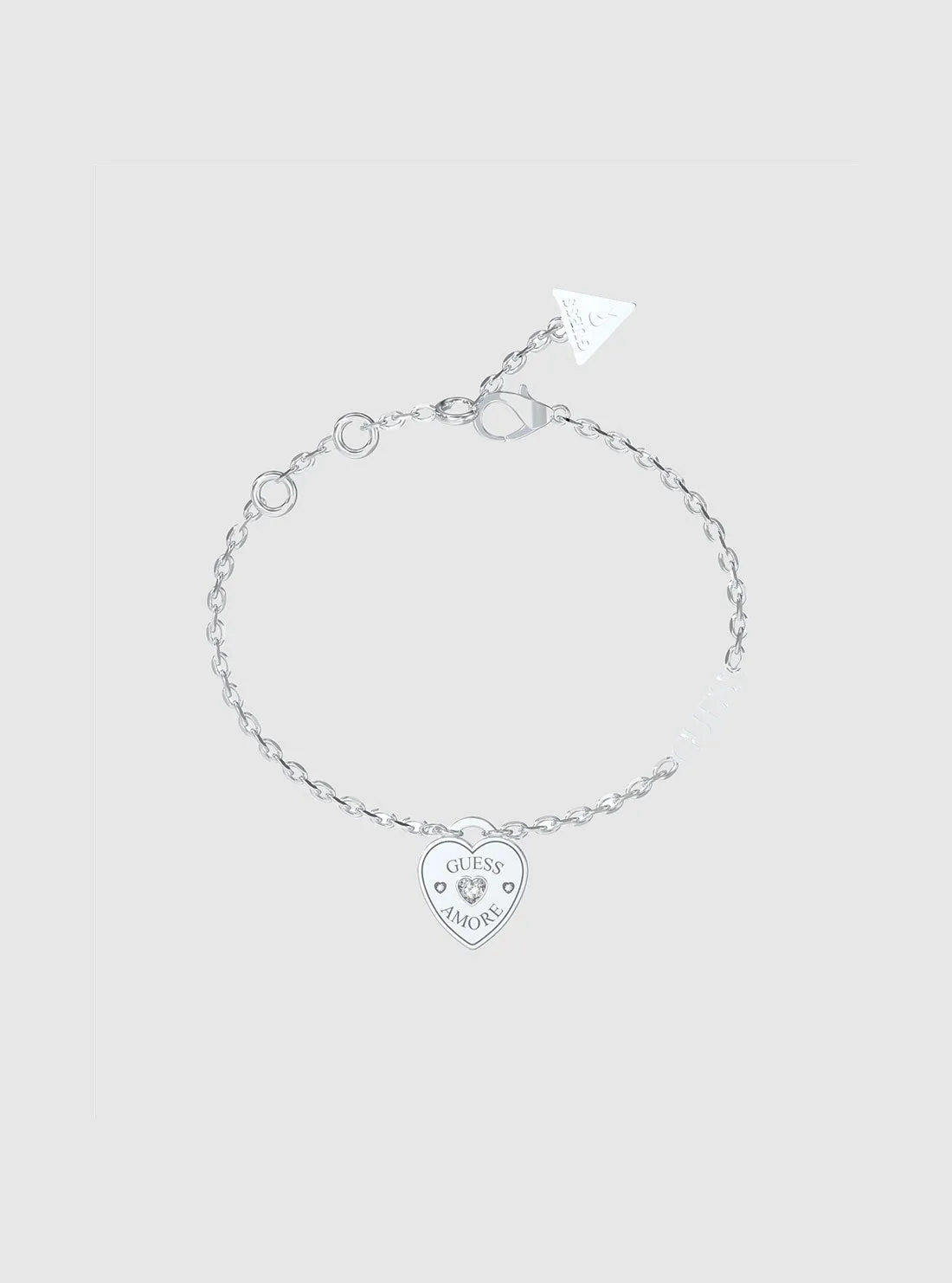 Silver Logo Heart Charm Bracelet Guess