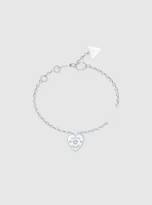 Silver Logo Heart Charm Bracelet Guess