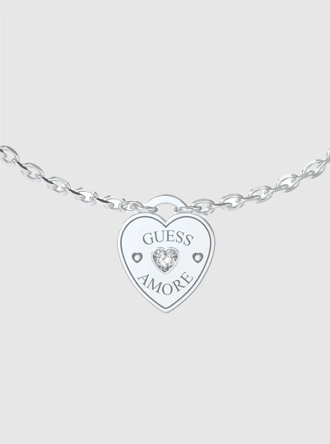 Silver Logo Heart Charm Bracelet Guess