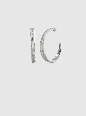 Silver Matelasse Pave Hoop Earrings Guess