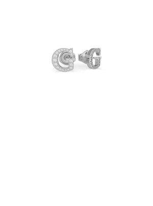 Silver Party Pave Logo Stud Earrings Guess
