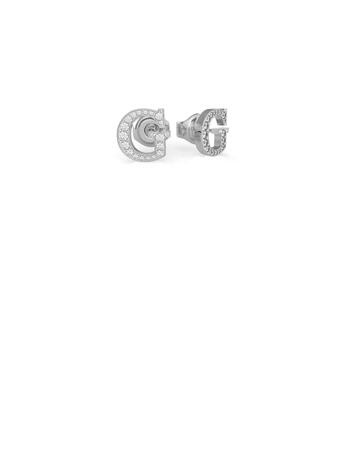 Silver Party Pave Logo Stud Earrings Guess