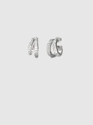 Silver Pave Double Hoop Earrings Guess