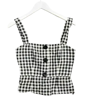Size XS | Jillian Boustred Black and White Gingham Linen Top