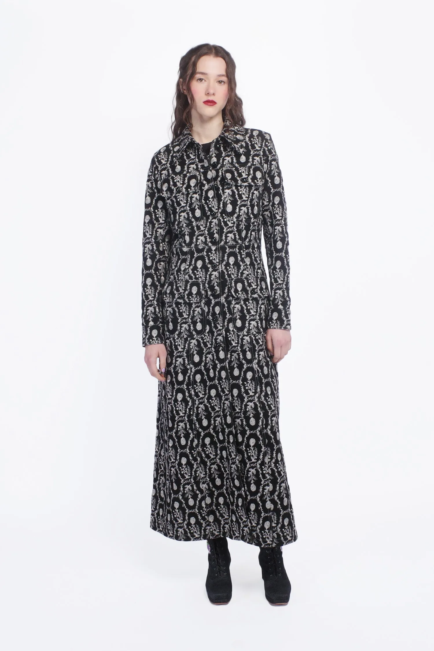 Sleeping Beauty Embroidered Faux Suede Long Coat Annasui