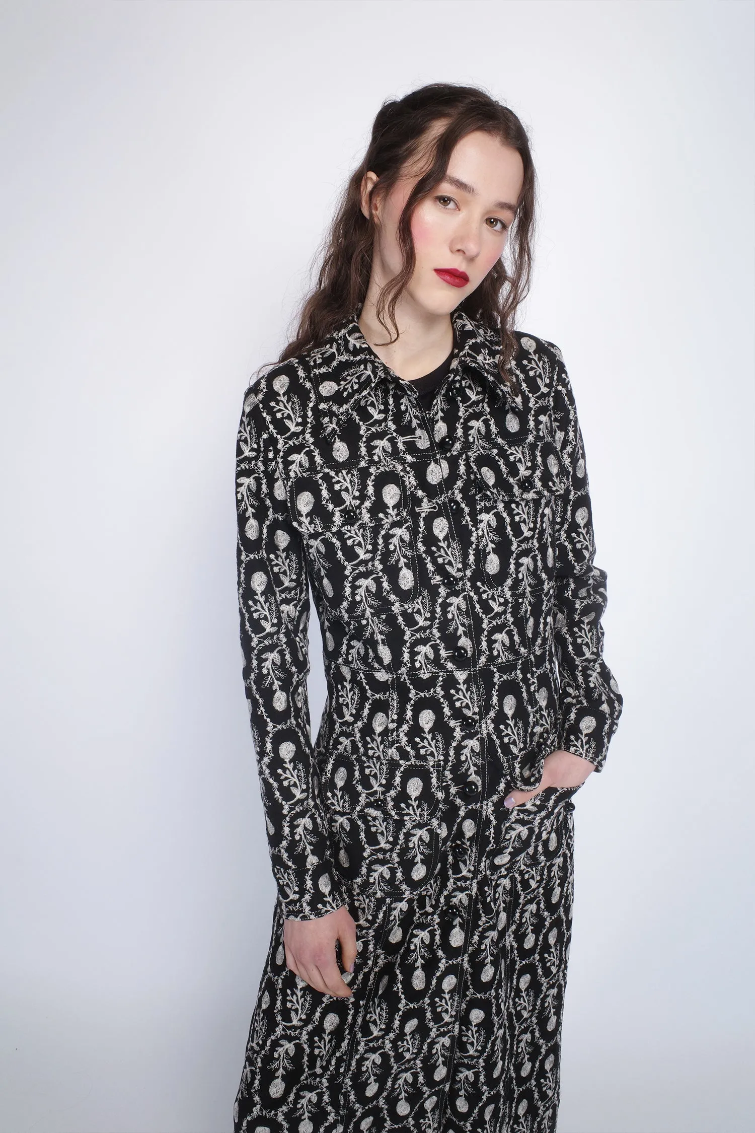Sleeping Beauty Embroidered Faux Suede Long Coat Annasui