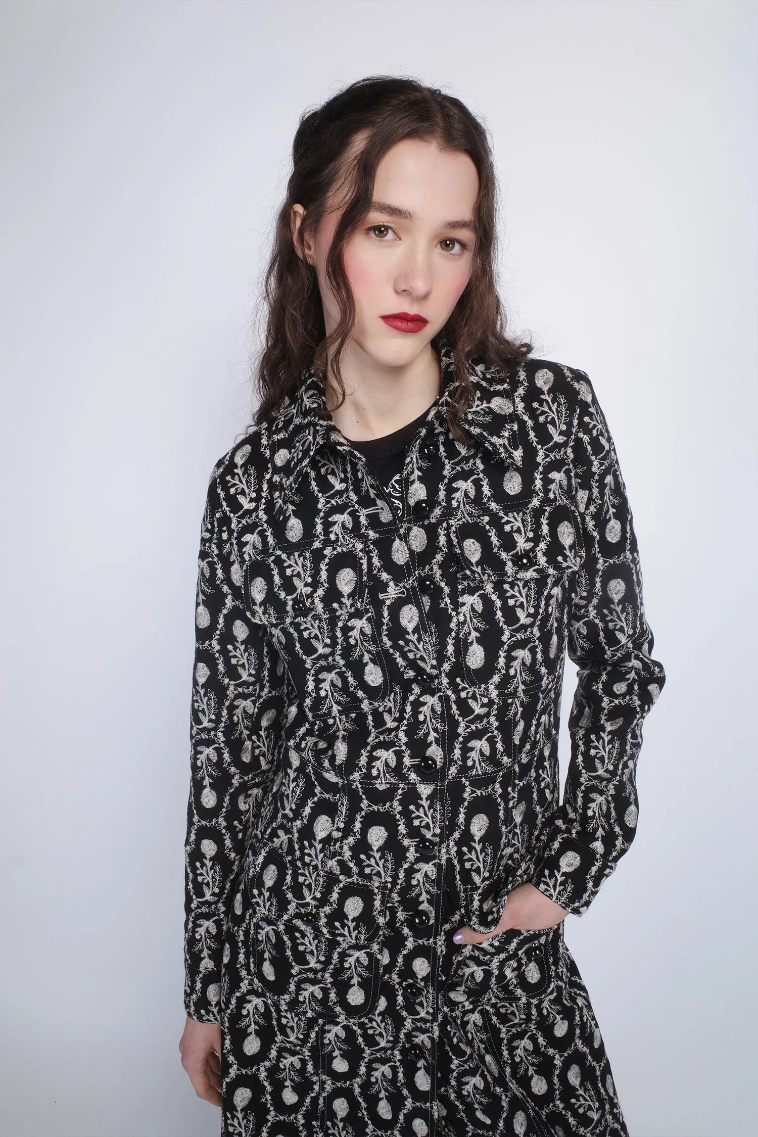 Sleeping Beauty Embroidered Faux Suede Long Coat Annasui