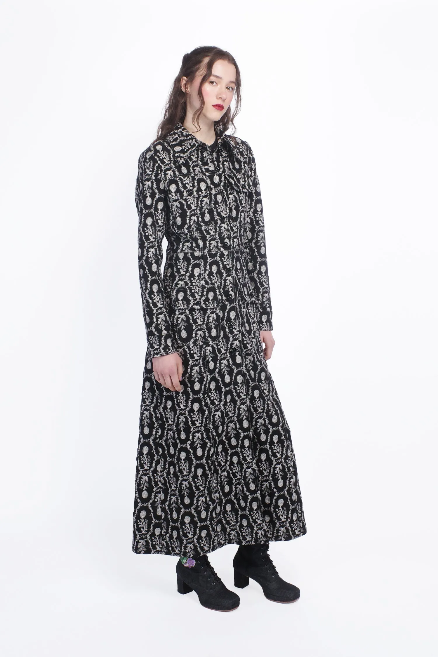 Sleeping Beauty Embroidered Faux Suede Long Coat Annasui