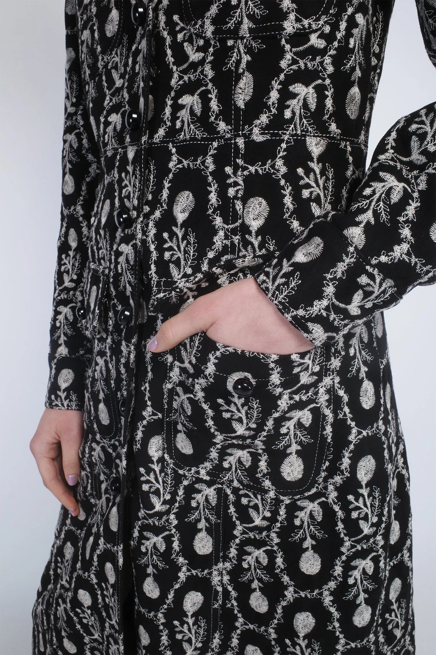 Sleeping Beauty Embroidered Faux Suede Long Coat Annasui