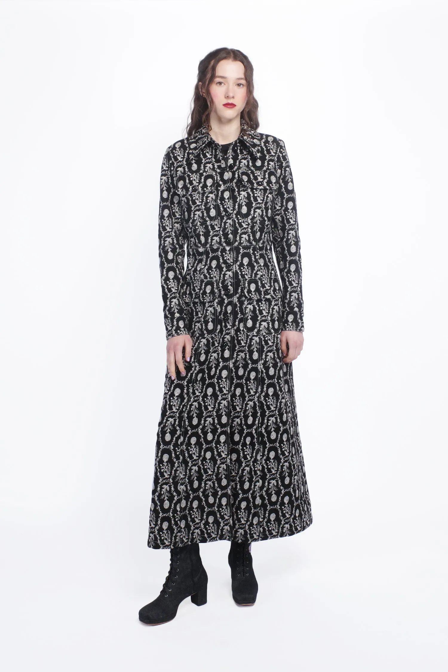 Sleeping Beauty Embroidered Faux Suede Long Coat Annasui