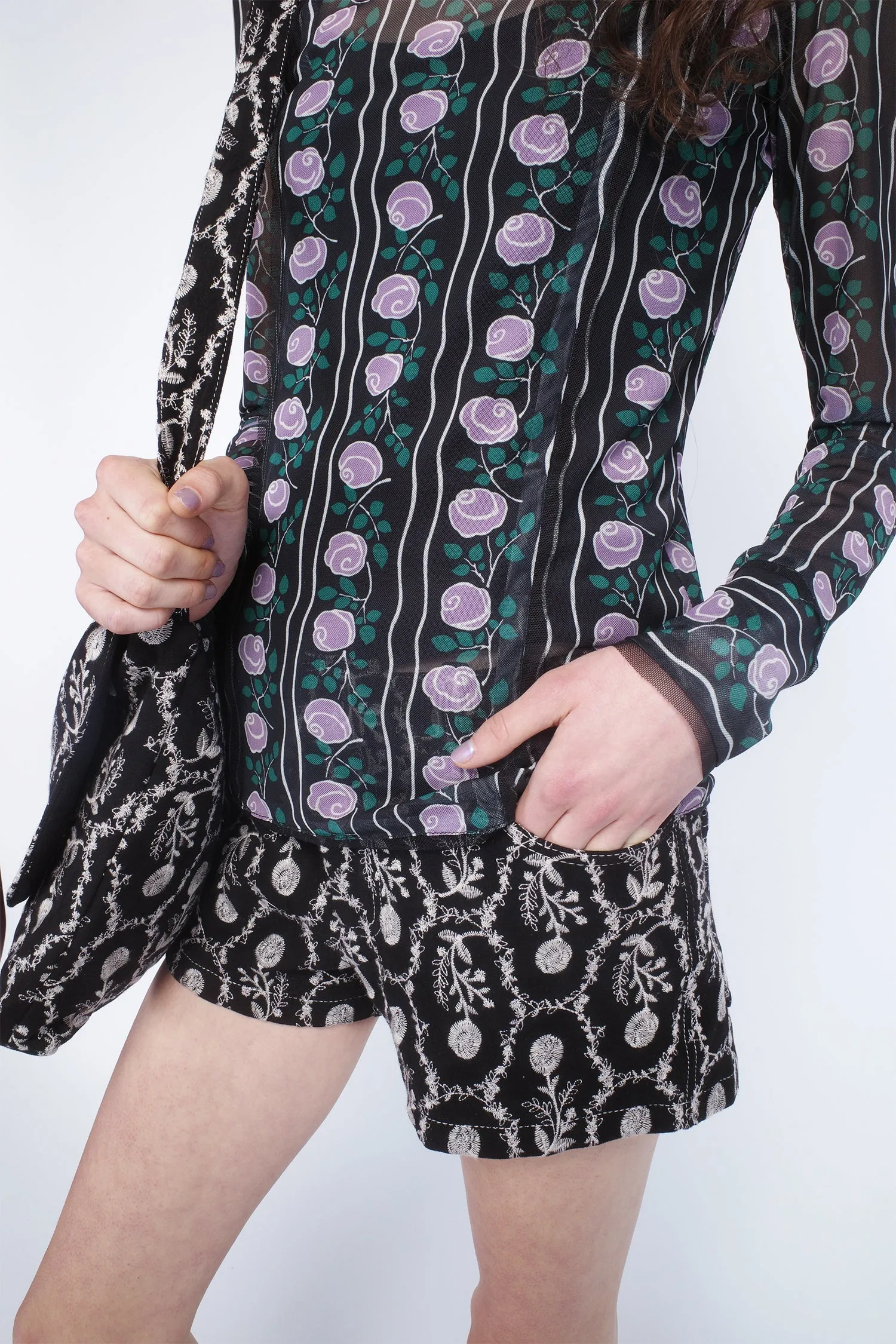 Sleeping Beauty Embroidered Faux Suede Shorts Annasui