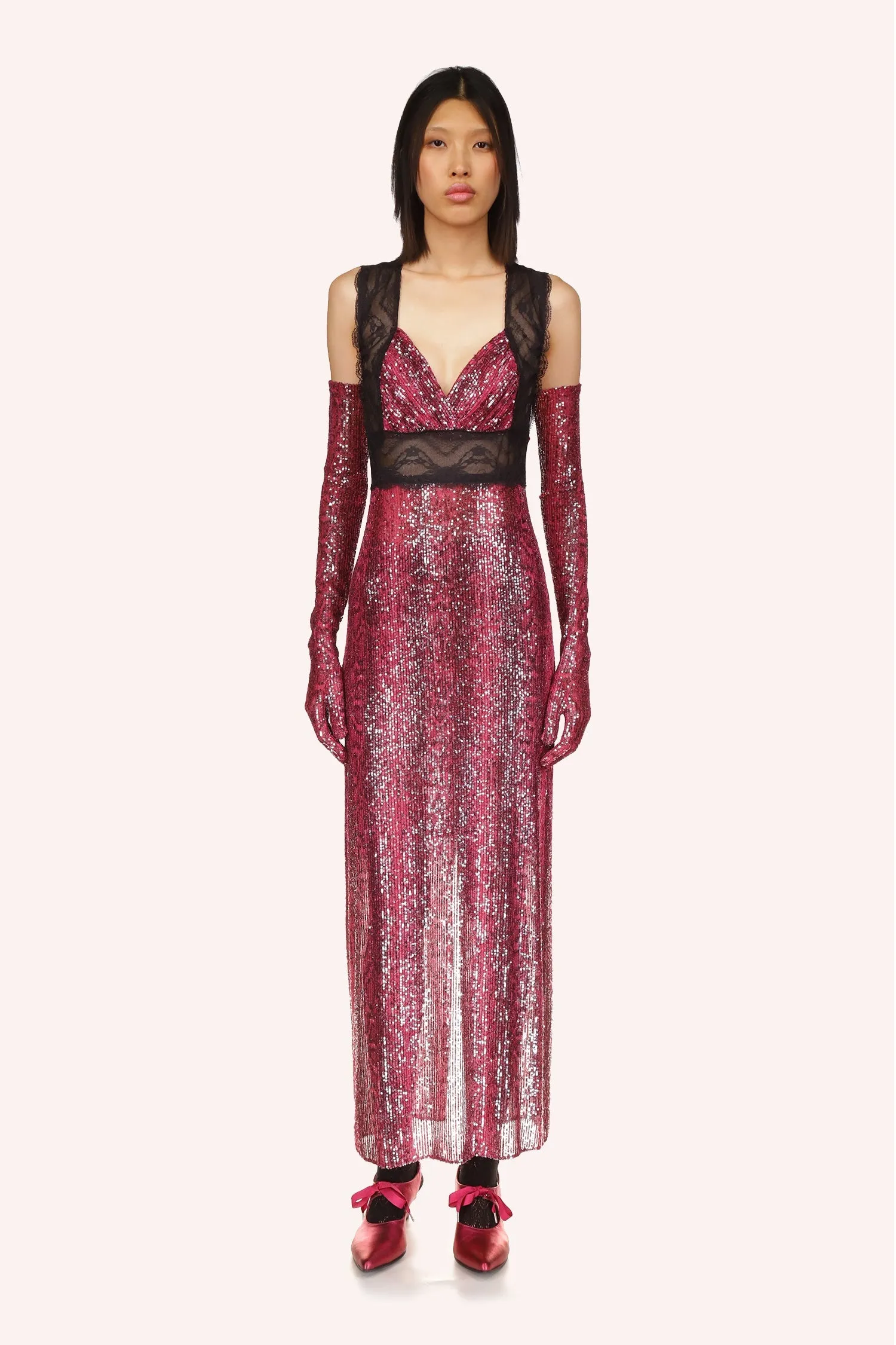 Snakeskin Sequin & Lace Dress Annasui