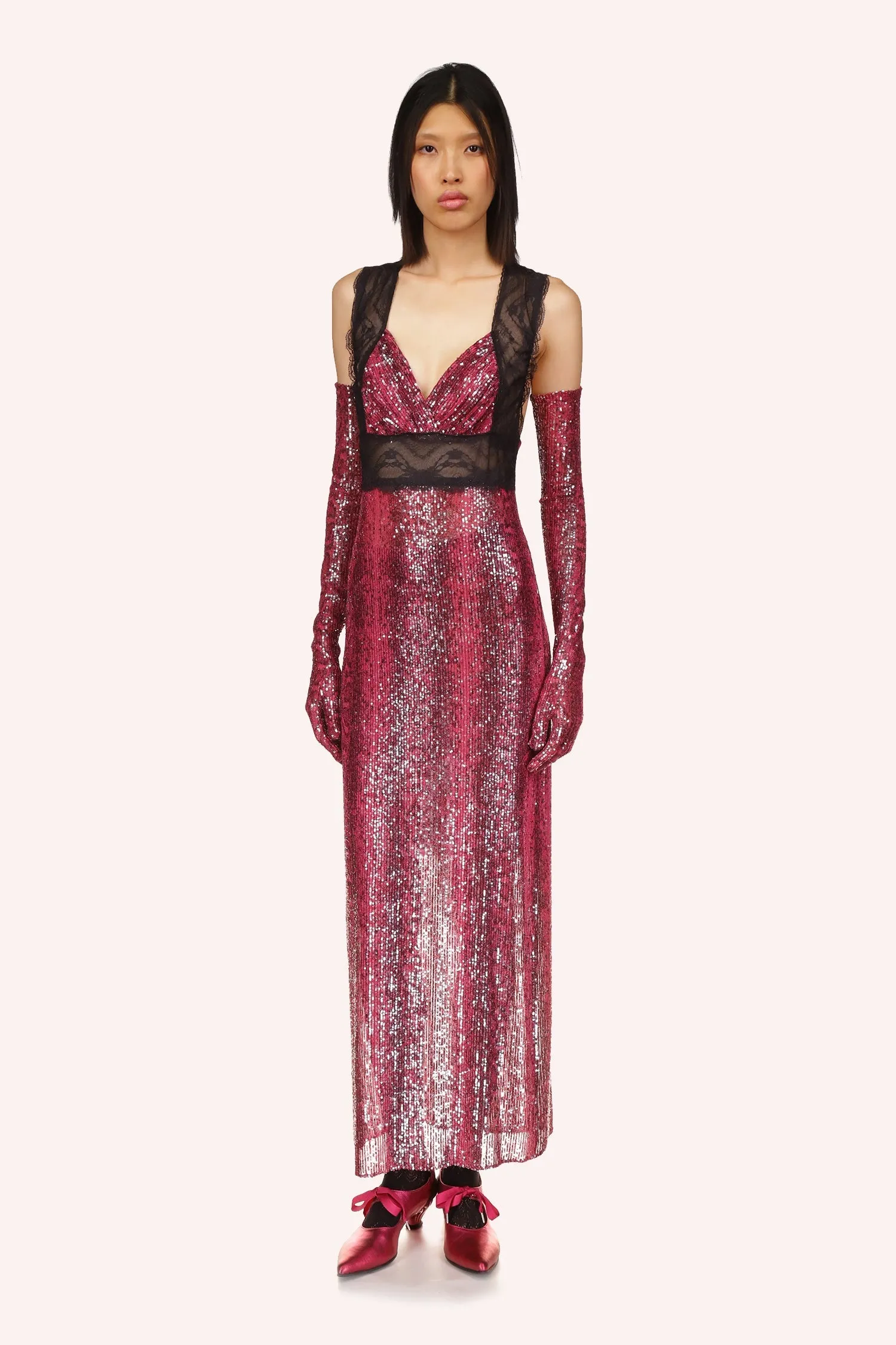 Snakeskin Sequin & Lace Dress Annasui