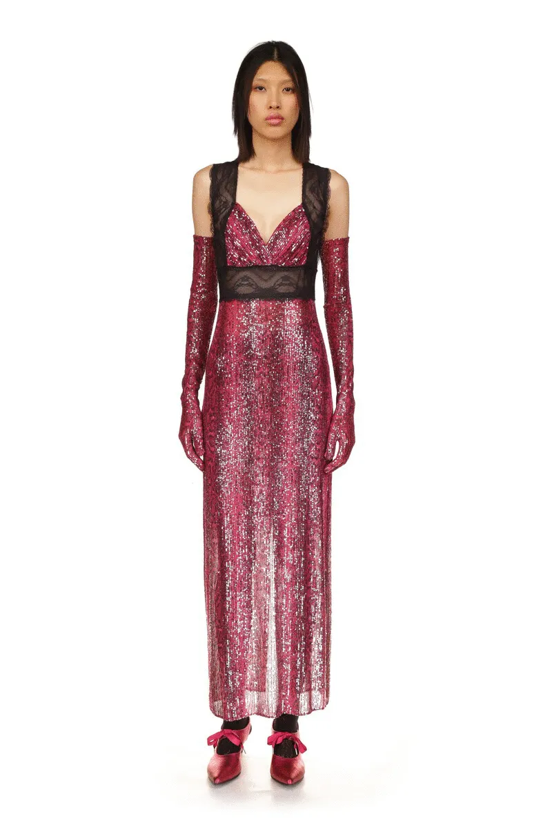 Snakeskin Sequin & Lace Dress Annasui