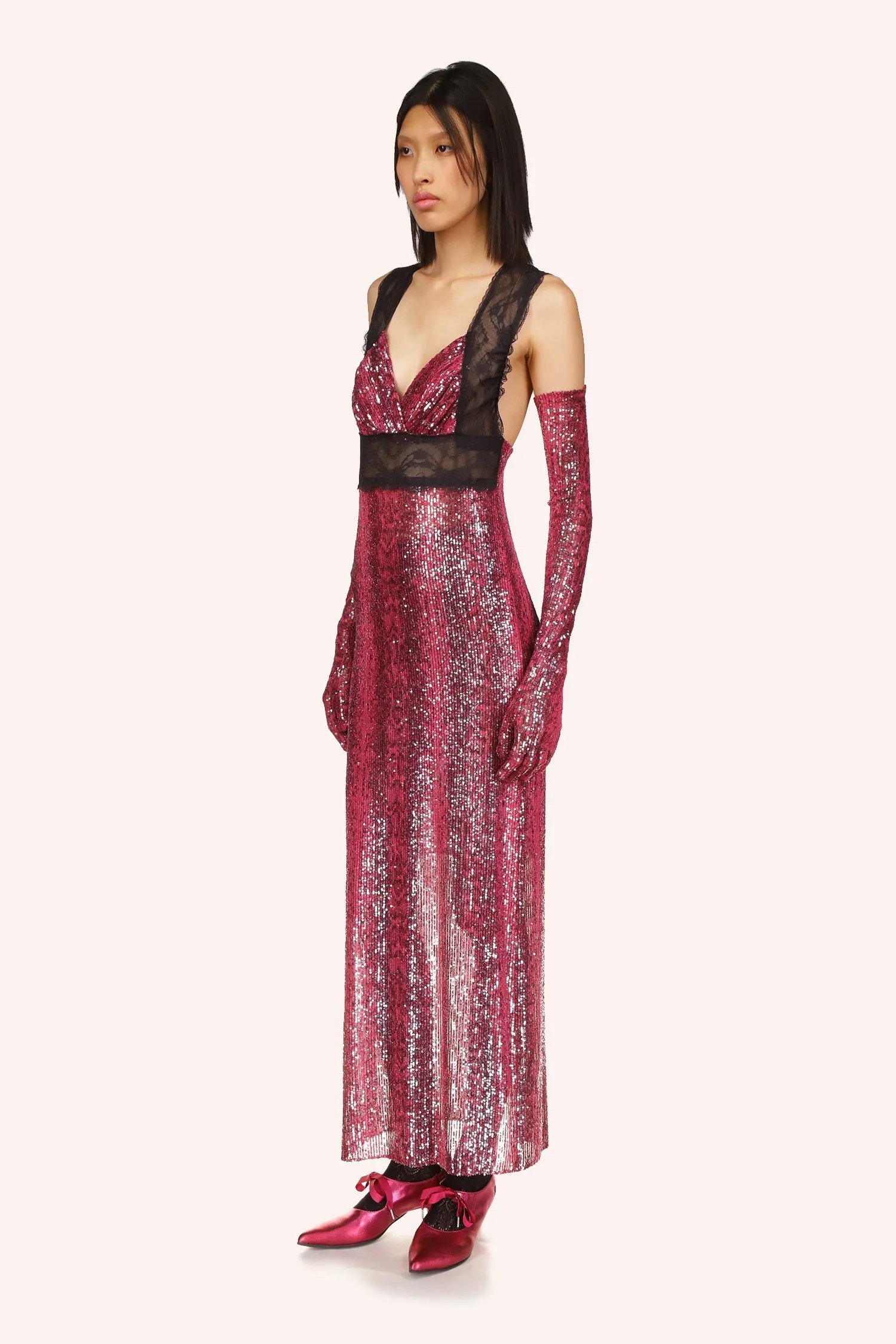 Snakeskin Sequin & Lace Dress Annasui