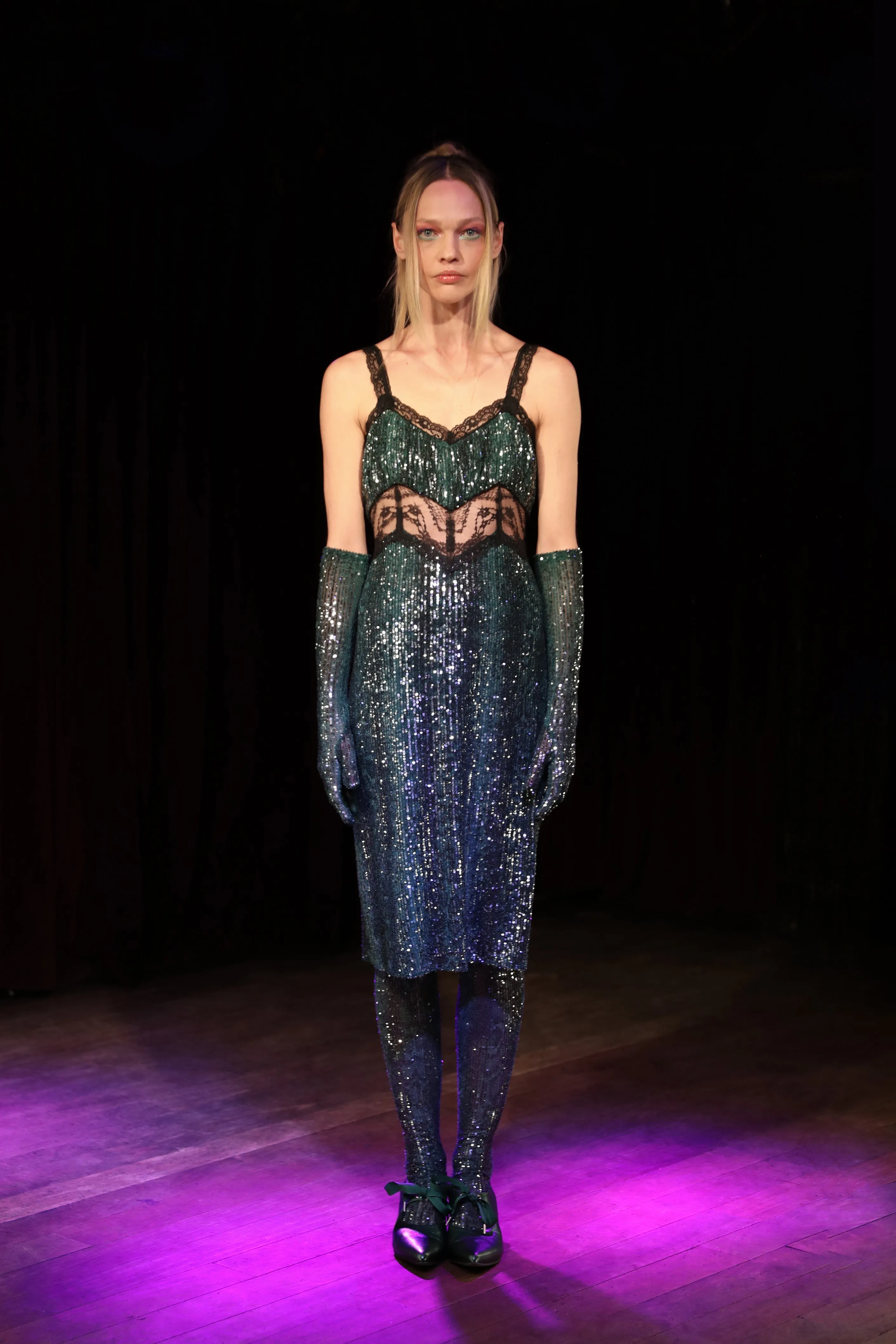 Snakeskin Sequin & Lace Midi Dress Annasui