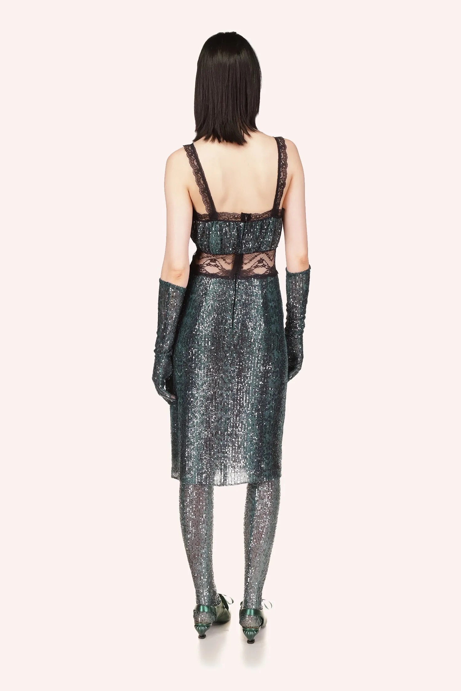 Snakeskin Sequin & Lace Midi Dress Annasui