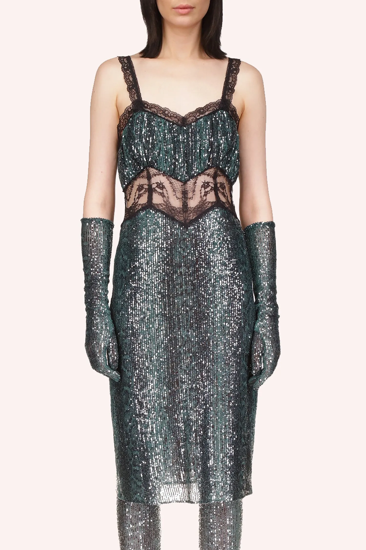 Snakeskin Sequin & Lace Midi Dress Annasui