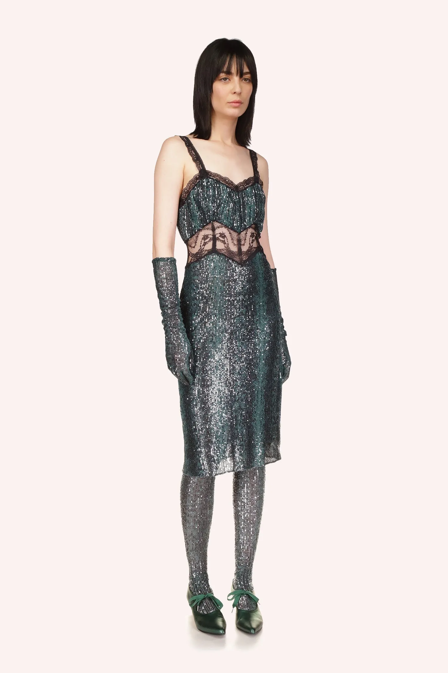 Snakeskin Sequin & Lace Midi Dress Annasui
