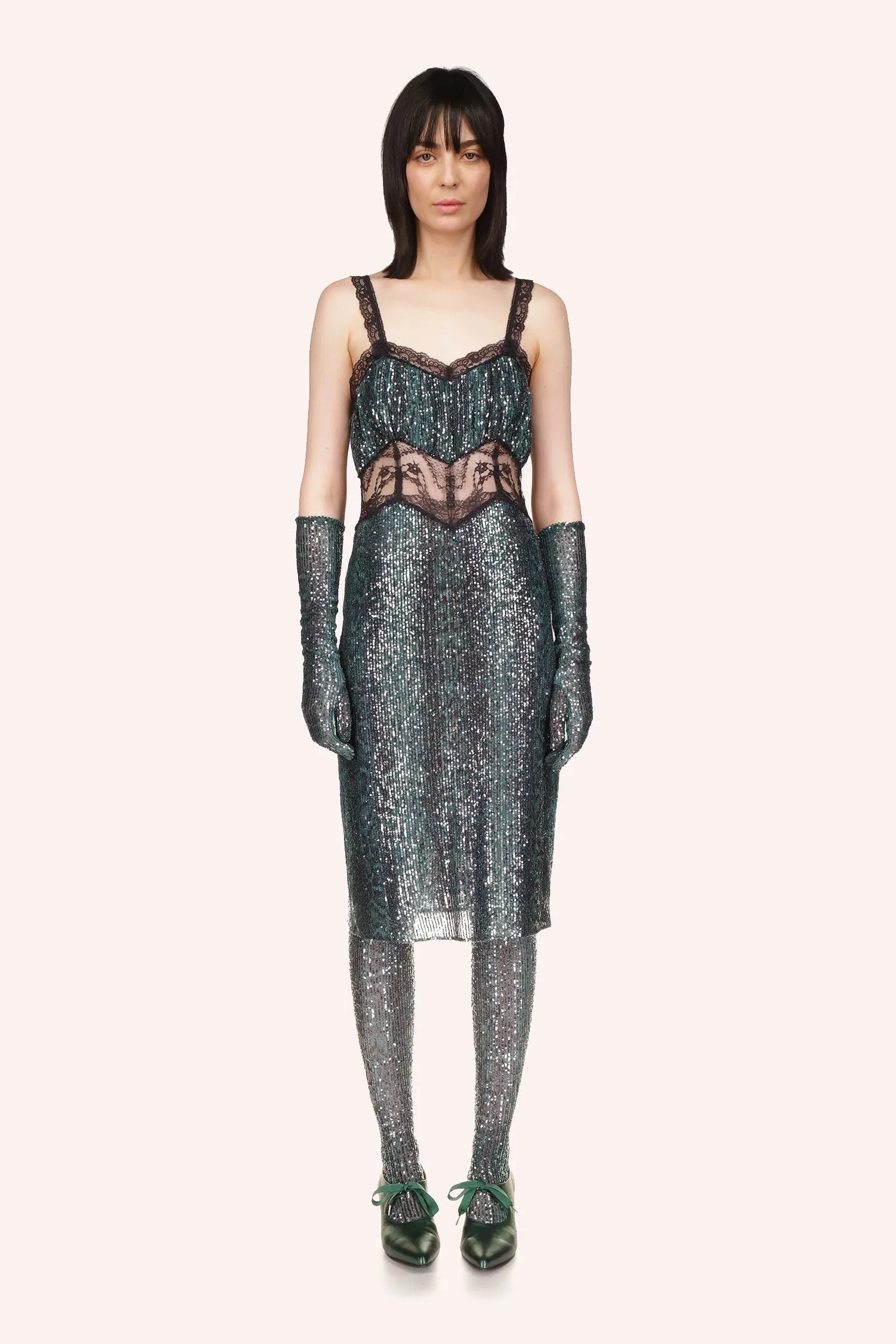 Snakeskin Sequin & Lace Midi Dress Annasui