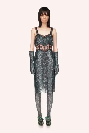 Snakeskin Sequin & Lace Midi Dress Annasui