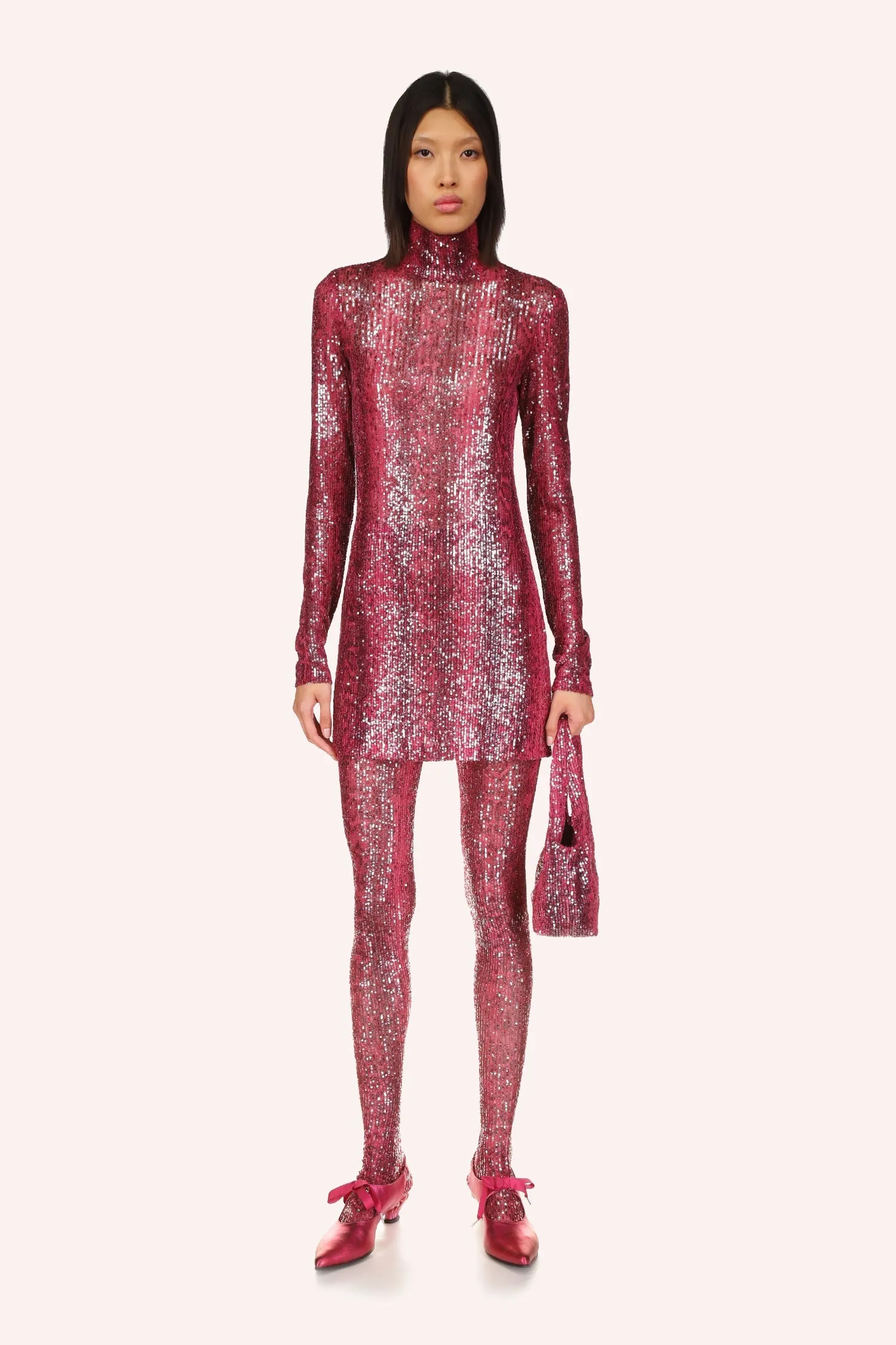 Snakeskin Sequin Turtleneck Dress Annasui