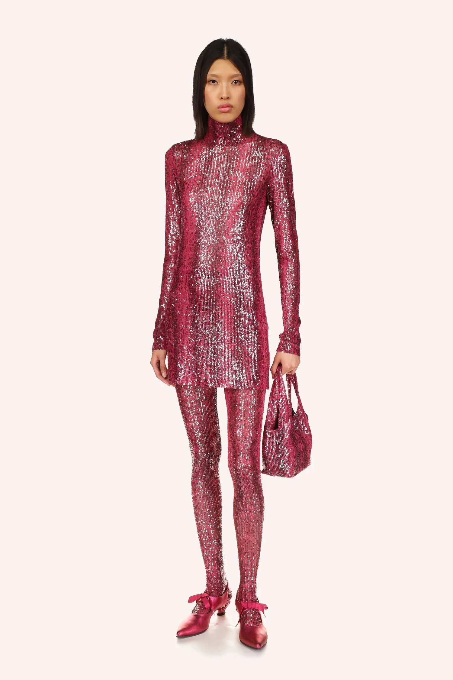 Snakeskin Sequin Turtleneck Dress Annasui