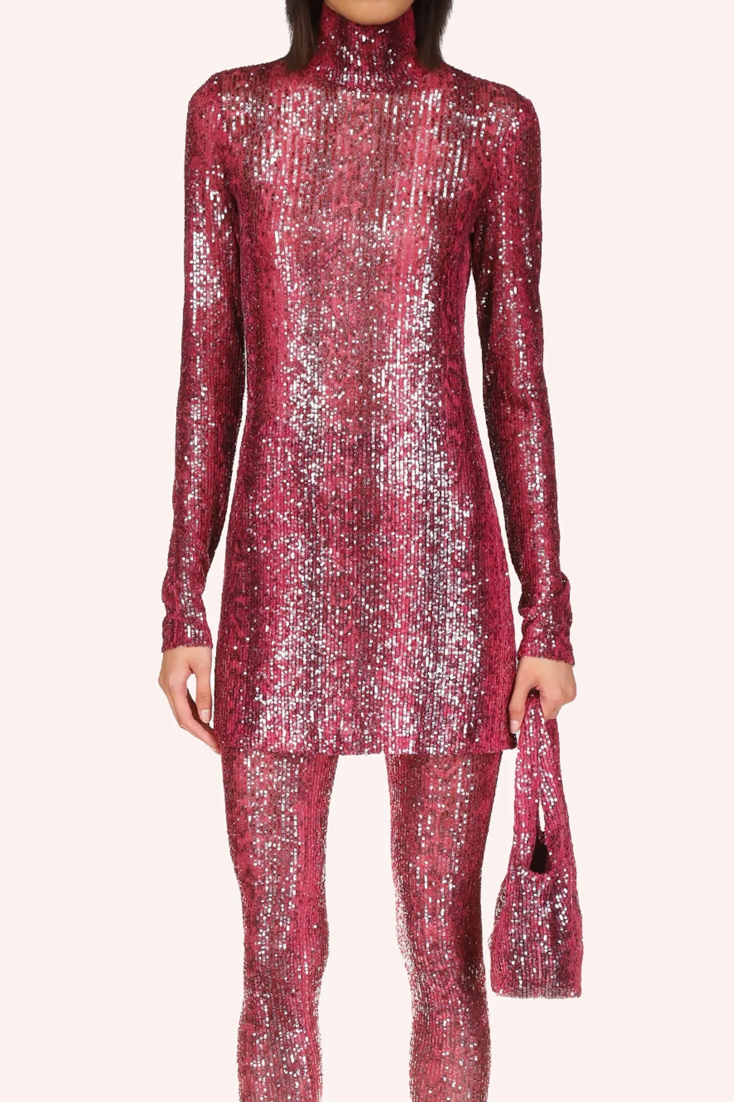 Snakeskin Sequin Turtleneck Dress Annasui