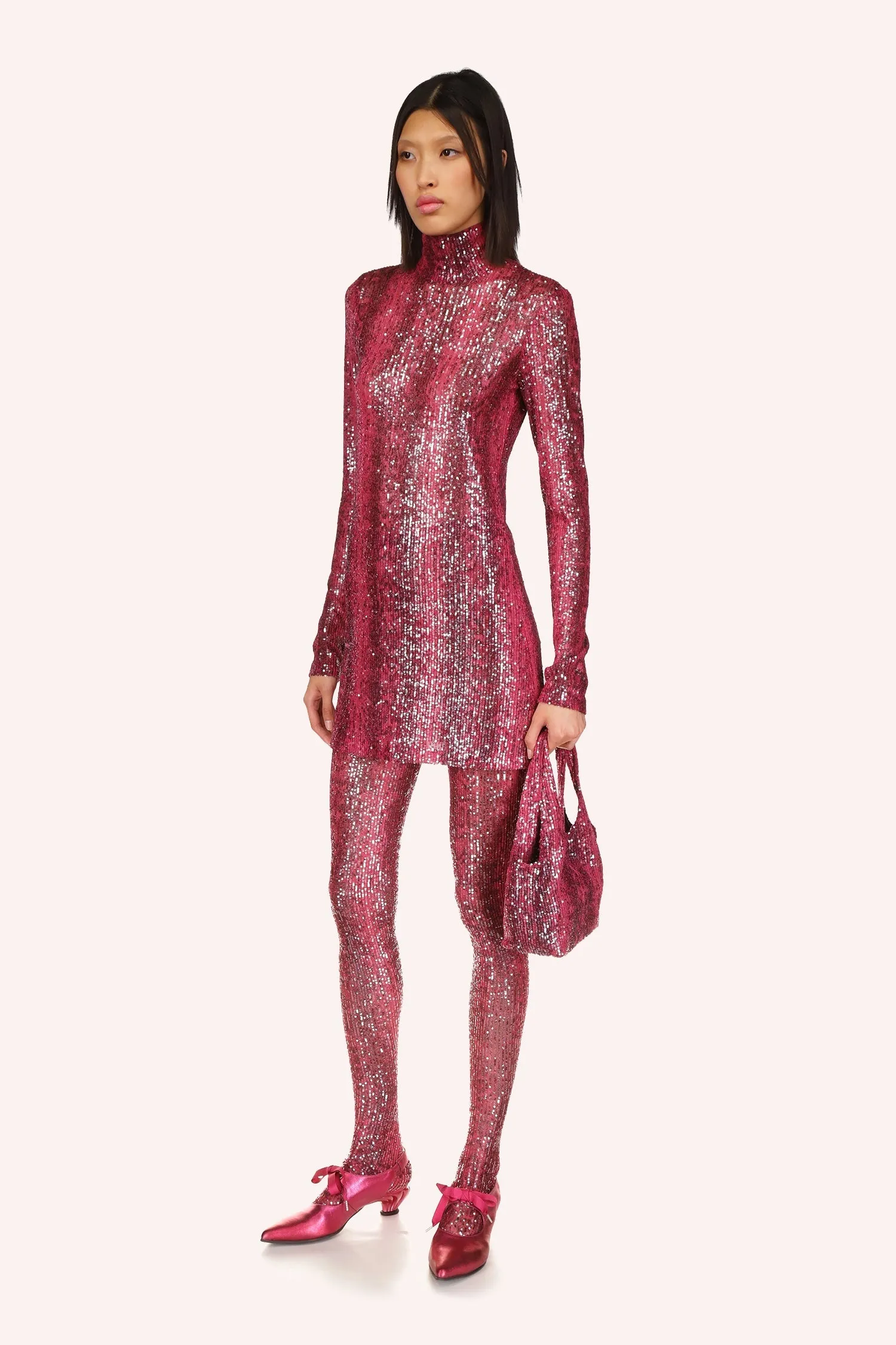 Snakeskin Sequin Turtleneck Dress Annasui