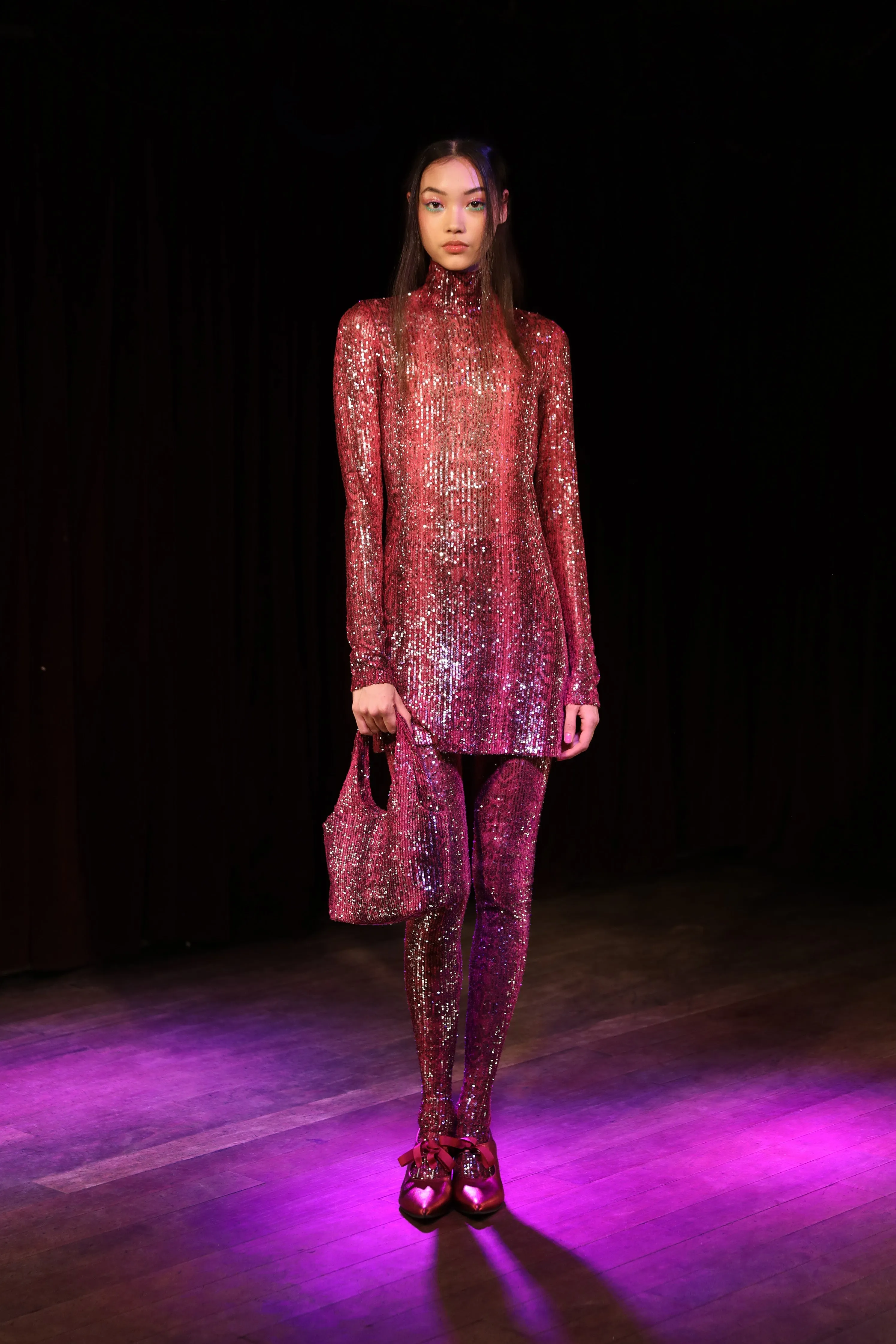 Snakeskin Sequin Turtleneck Dress Annasui