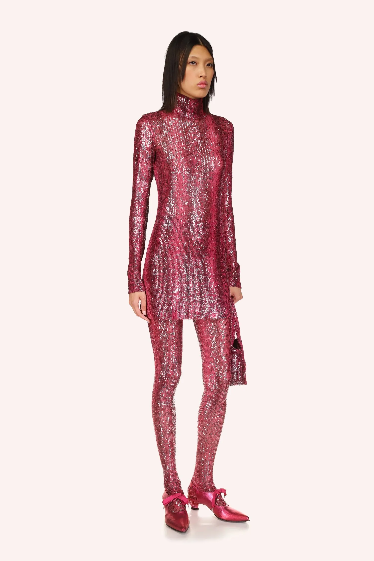 Snakeskin Sequin Turtleneck Dress Annasui