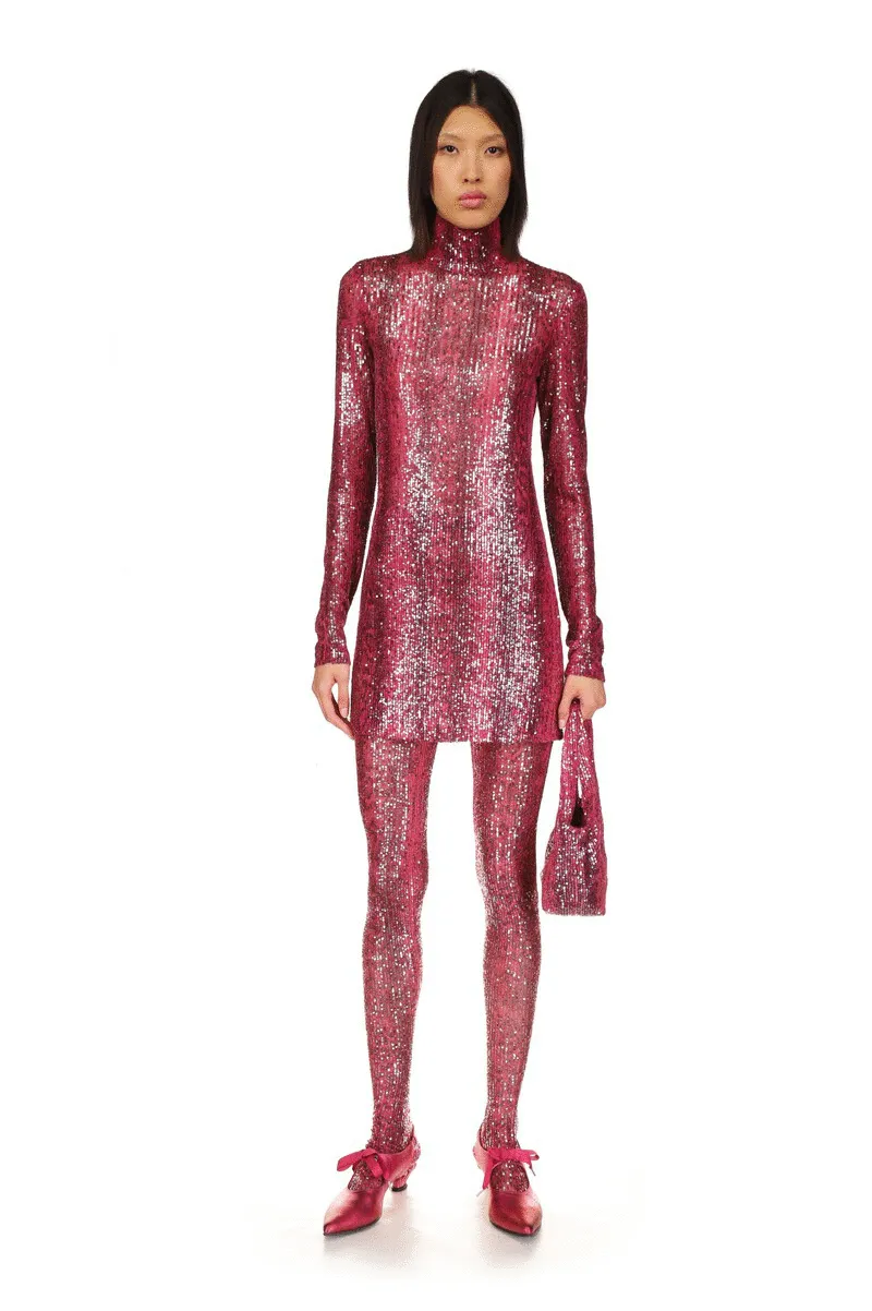 Snakeskin Sequin Turtleneck Dress Annasui