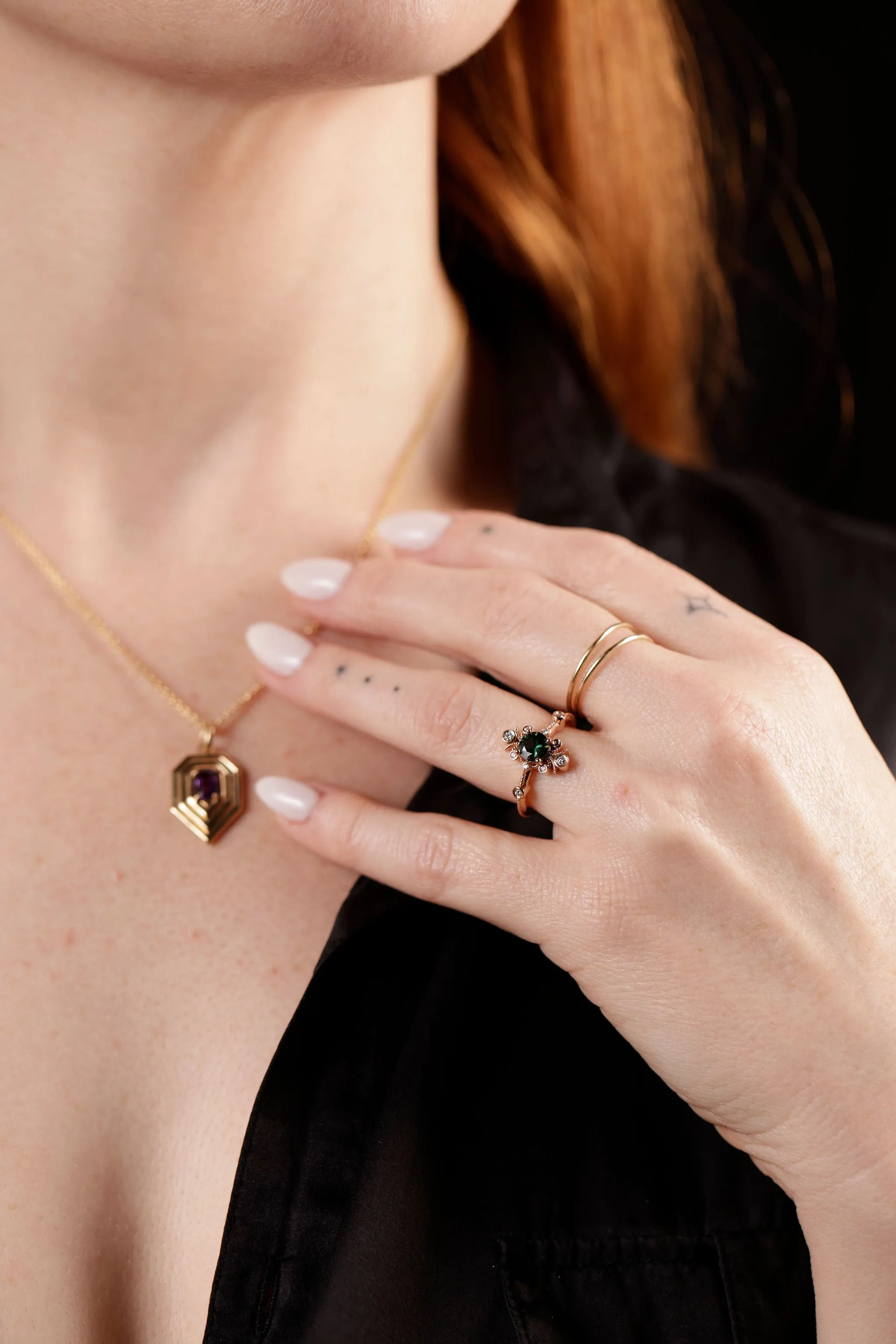 Sophia Ring - Green Sapphire   14K Rose Gold