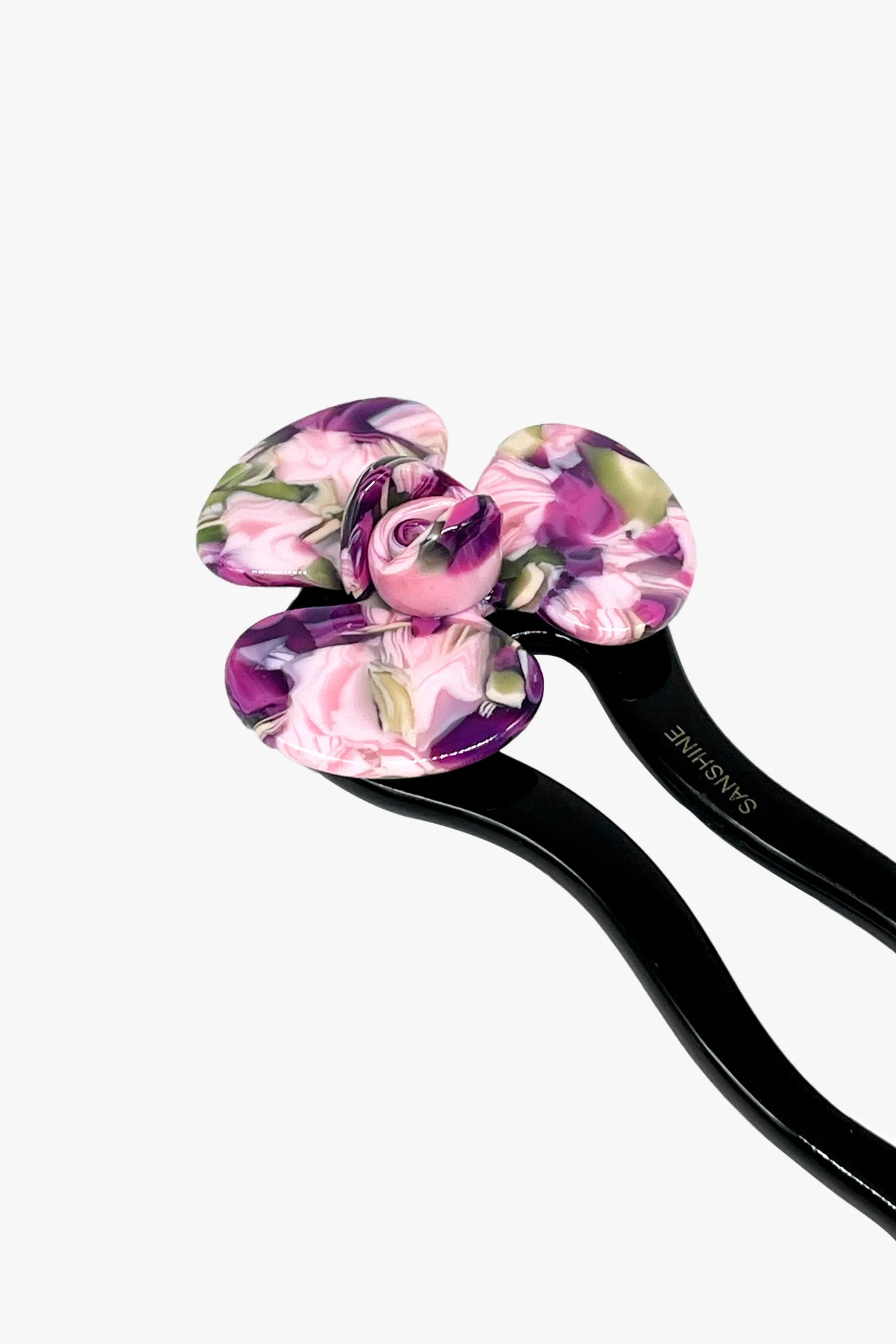 Spring Flower Chignon Hair Pin- Green & Purple Annasui